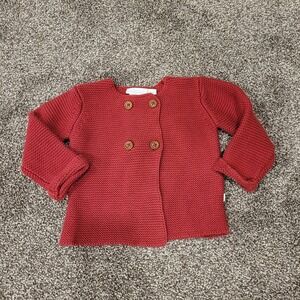 Elegant Baby Red Knit Cardigan Sweater 6M Double Breasted Cotton 90690